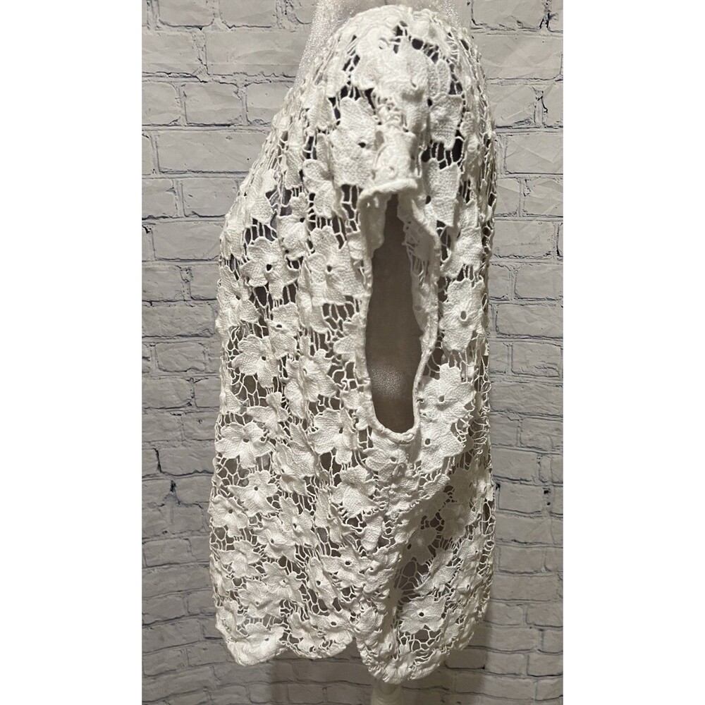 Talbots Lace Short Sleeve White Blouse Oversized Sheer Cap Sleeve Size Large - Picture 2 of 6